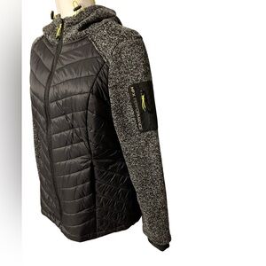 HFX Performance Hooded Jacket Women’s Black Gray White & Green Lining Size XL